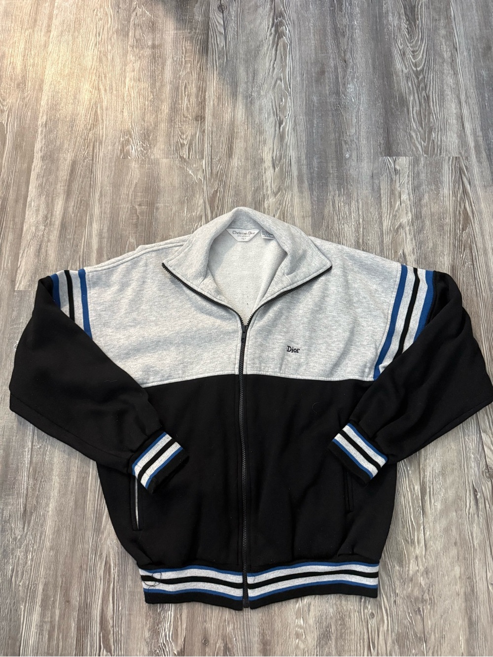 Vintage Christian Dior Two-Tone Black & Light Gray Zip-Up Track Set